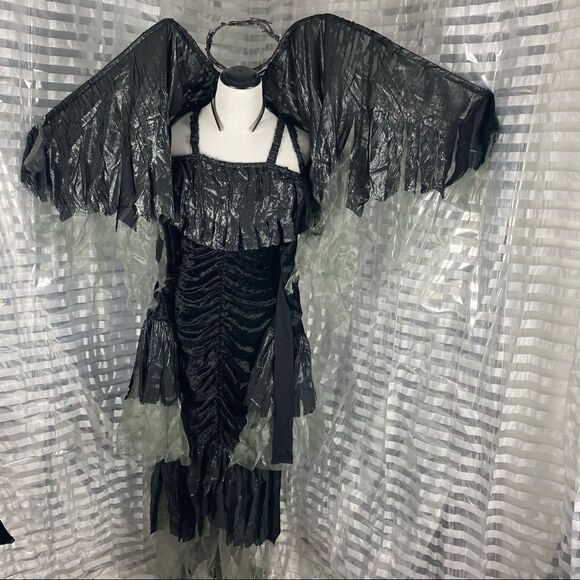 Gothic Dark Fallen Angel Fancy Dress Costume - Picture 3 of 9
